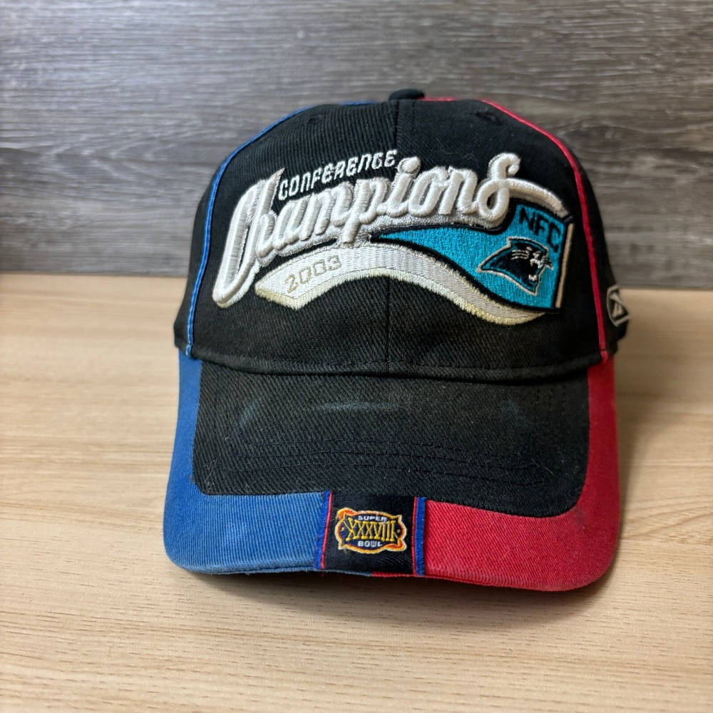 Vintage Carolina Panthers Hat Cap Strap Back Black NFL Conference Champions 2003